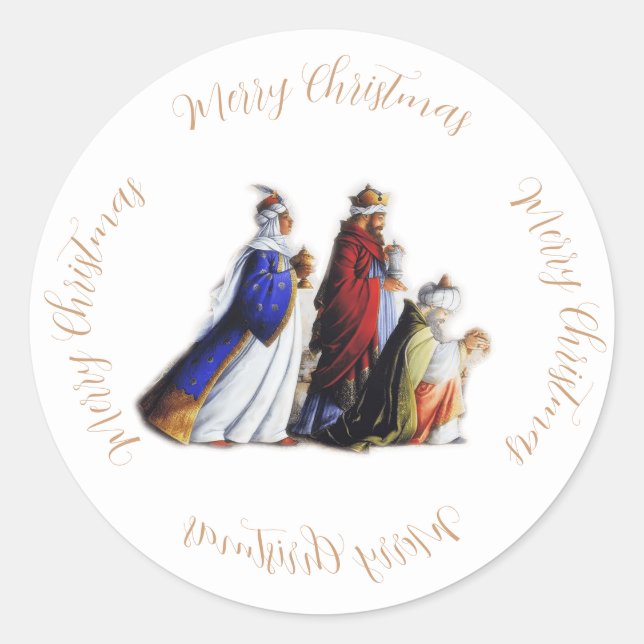 The Three Magi Bearing Geschenke & Weihnachtsgrüße Runder Aufkleber (Vorderseite)