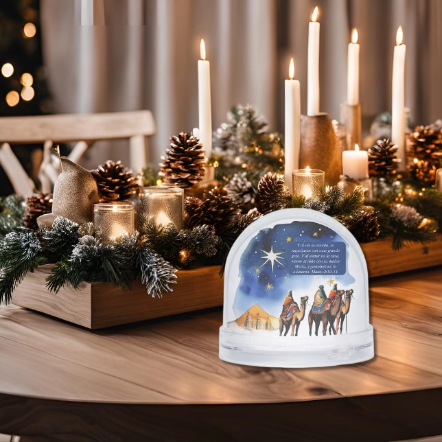 The Three Wise Men Matt. 2:10-11 Bible Verse Schneekugeln (Spanish Bible Christmas verse Matthew 2, personalized Snow Globe. Cpn Jesus en el camino)
