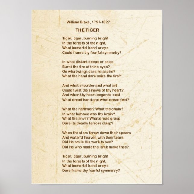 THE TIGER Gedicht von William Blake Poster (Vorne)