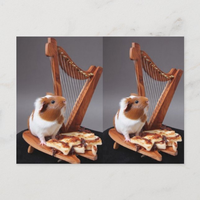 The Tiny Harpist – Whimsical Guinea Pig Postcard Postkarte (Vorderseite)