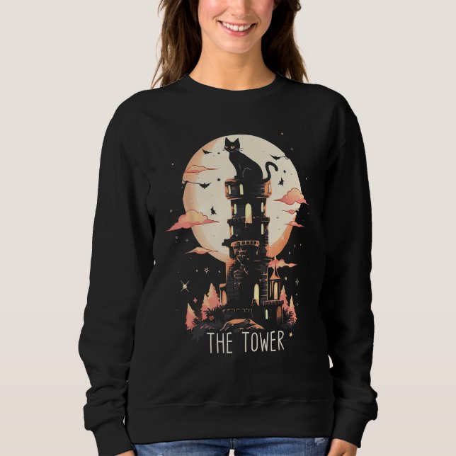 The Tower Cat Tarot Card Witch Witchy Wicca Gothic Sweatshirt (Vorderseite)