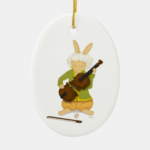 "The Tragedy" Kaninchen mit gebrochenem Violinmusi Keramik Ornament