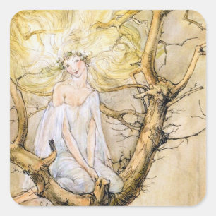 The Tree Fairy Vintage Quadratischer Aufkleber
