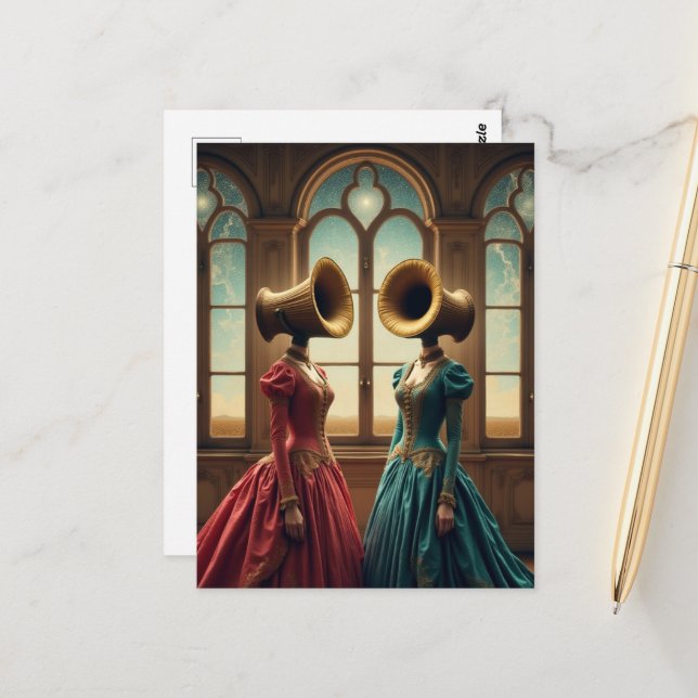 The Two Women With Alternative Heads Surreal Postkarte (Vorderseite/Rückseite Beispiel)