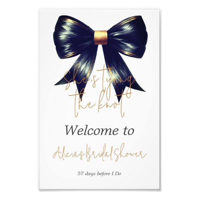 The Tying Knot Gold Black Bow Brautparty Willkomme Fotodruck (Vorne)