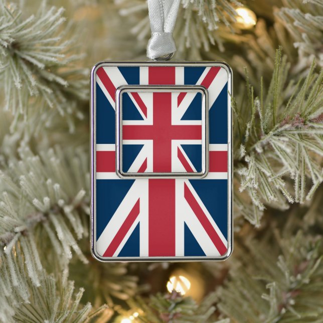 The Union Jack British Flag Rahmen-Ornament Silber (Baum)