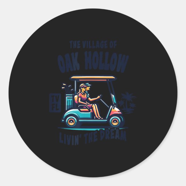 The Village Of Oak Hollow Golf Cart Design  Runder Aufkleber (Vorderseite)