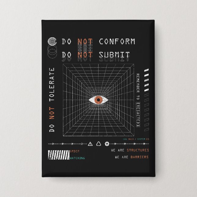 The Watcher - Techno-Brutalist Streetwear Design Button (Vorderseite)