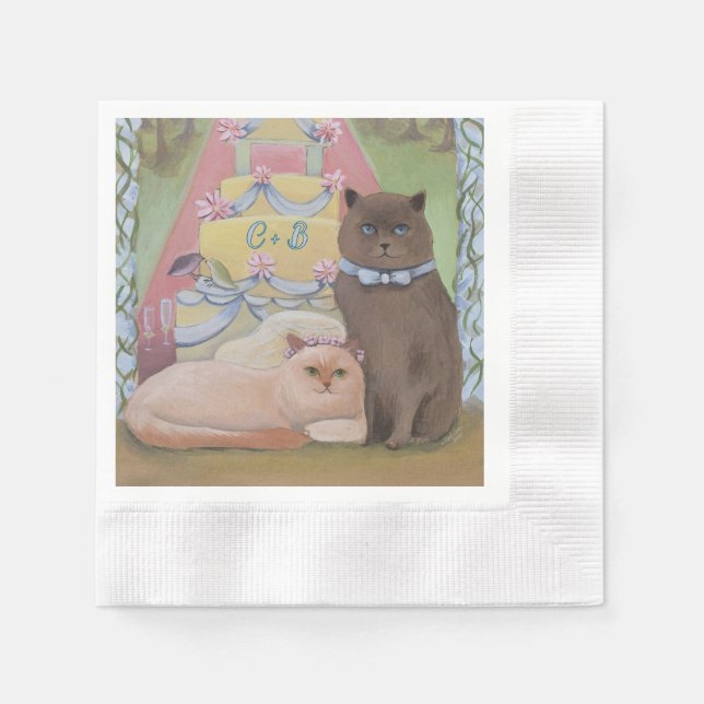 The Wedding Cats Personalize Initials Set of Serviette (Vorderseite)