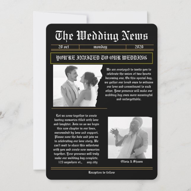 The Wedding News Vintage Newspaper Wedding  Einladung (Vorderseite)