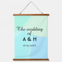 The wedding of add couple name initial letter date wandteppich mit holzrahmen