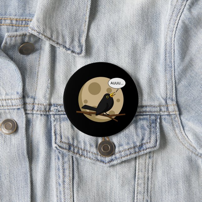 The Werebird - Blackbird Howling at the Moon Comic Button (Beispiel)