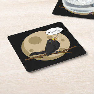 The Werebird - Blackbird Howling at the Moon Comic Rechteckiger Pappuntersetzer