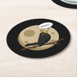 The Werebird - Blackbird Howling at the Moon Comic Runder Pappuntersetzer