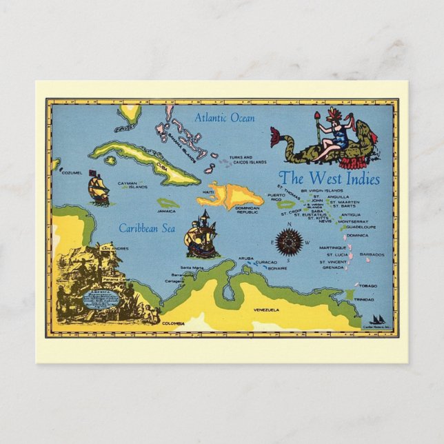 The West Indies Map Postcard Postkarte (Vorderseite)