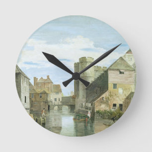 The Westgate, Canterbury (bodycolour on paper) Runde Wanduhr