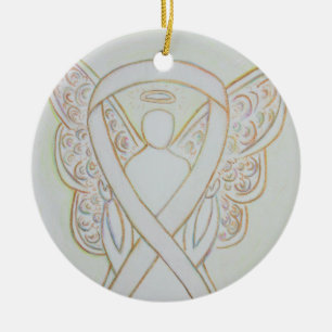The White Awareness Ribbon Angel Custom Art Orname Keramikornament