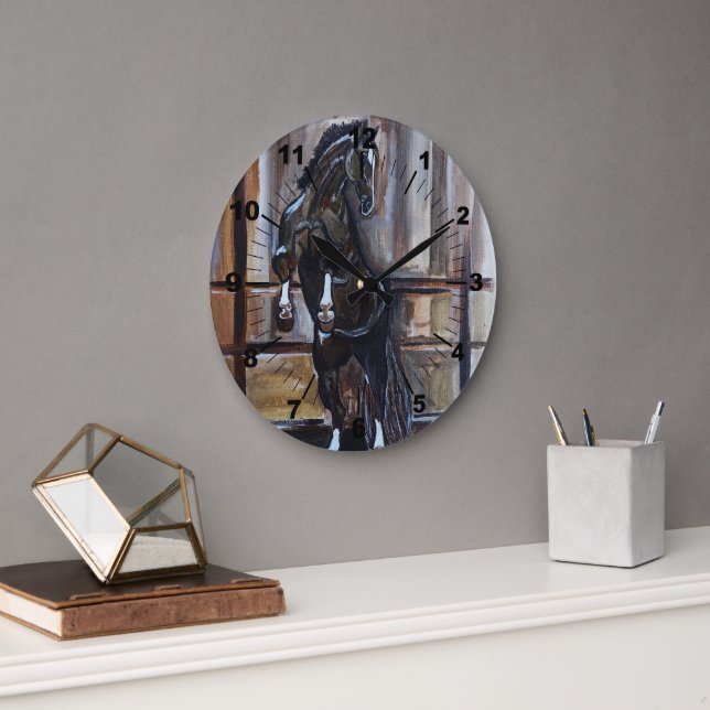 The Wild Horse Painting by Alfred Fox Große Wanduhr (Büro)