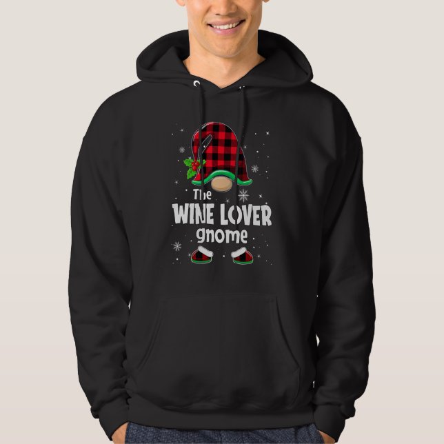 The Wine  Gnome Buffalo Plaid Christmas Matching F Hoodie (Vorderseite)