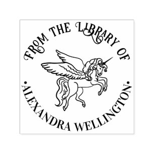 The Winged Unicorn Line Art Round Library Name Permastempel
