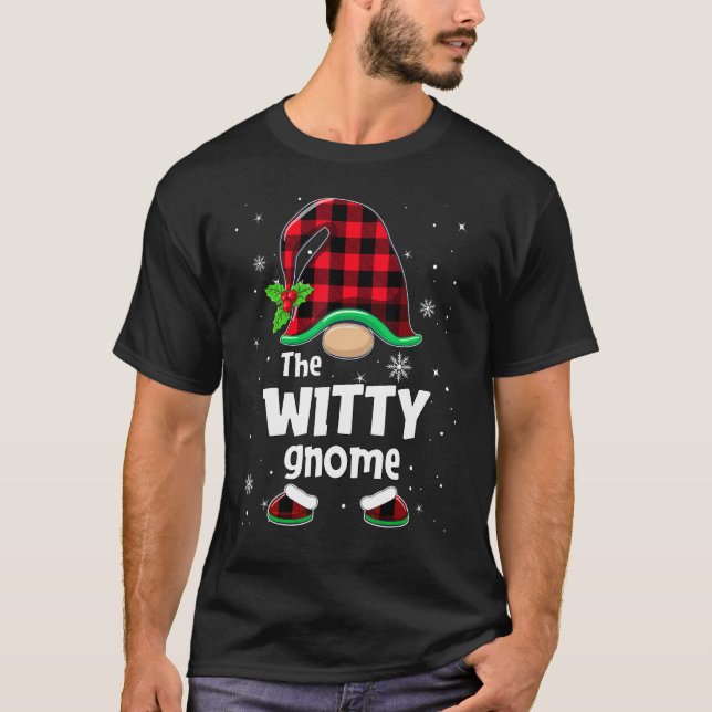 The Witty Gnome Buffalo Plaid Christmas Matching F T-Shirt (Vorderseite)