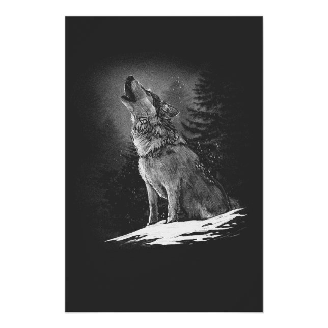 The wolf's breast in nature at night poster (Vorderseite)