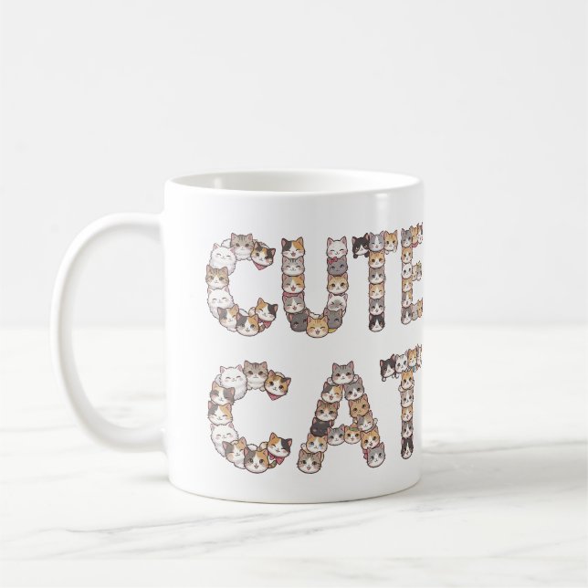 The words "CUTE CAT" are made using cat faces Kaffeetasse (Links)