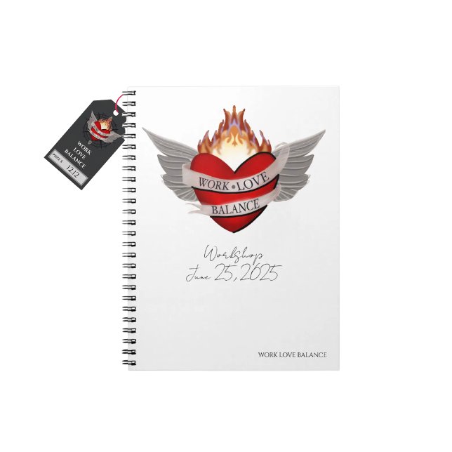 The WORK LOVE BALANCE white script lettering pad Notizblock (Von Creator hochgeladen)