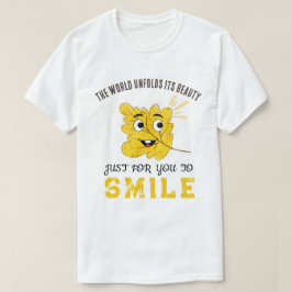 "The World Unfolds Its Beauty" Yellow Smiling Leaf T-Shirt