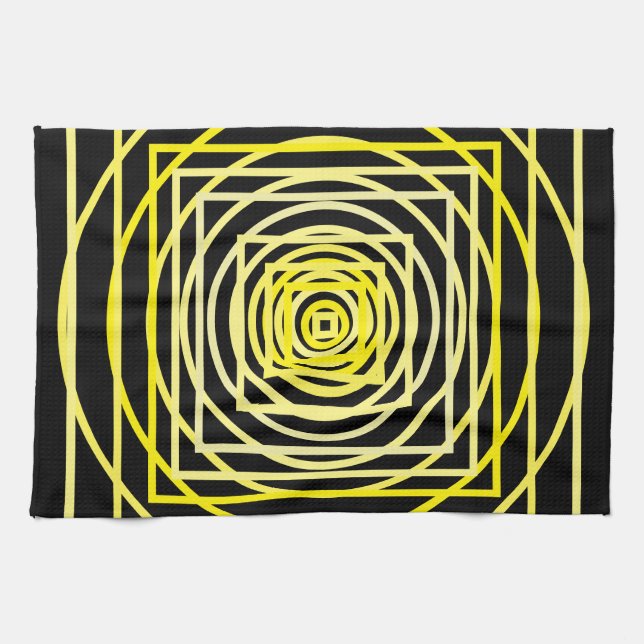 The Yellow Geometric Circle Square Black Geschirrtuch (Horizontal)