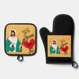 The "Yes, Jesus Loves Me" Yellow  Ofenhandschuh & Topflappen-Set