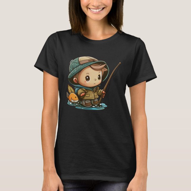 The Young Angler Cute Little Boy with Fishing Pole T-Shirt (Vorderseite)