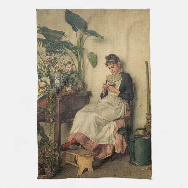 The Young Florist (von Carl Zewy) Geschirrtuch (Vertikal)