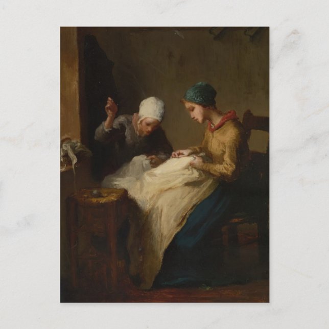 The Young Seamstress von Jean-Francois Millet Postkarte (Vorderseite)