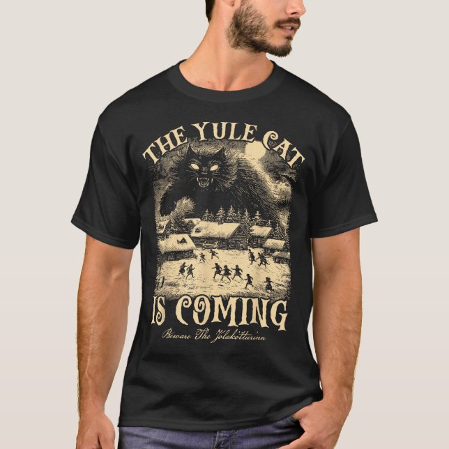 The Yule Cat Is Coming Gothic Christmas Winter Sol T-Shirt (Vorderseite)