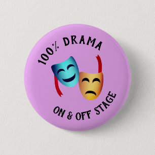 Theater "100% Drama" Masken Emoji Thespian Warning Button