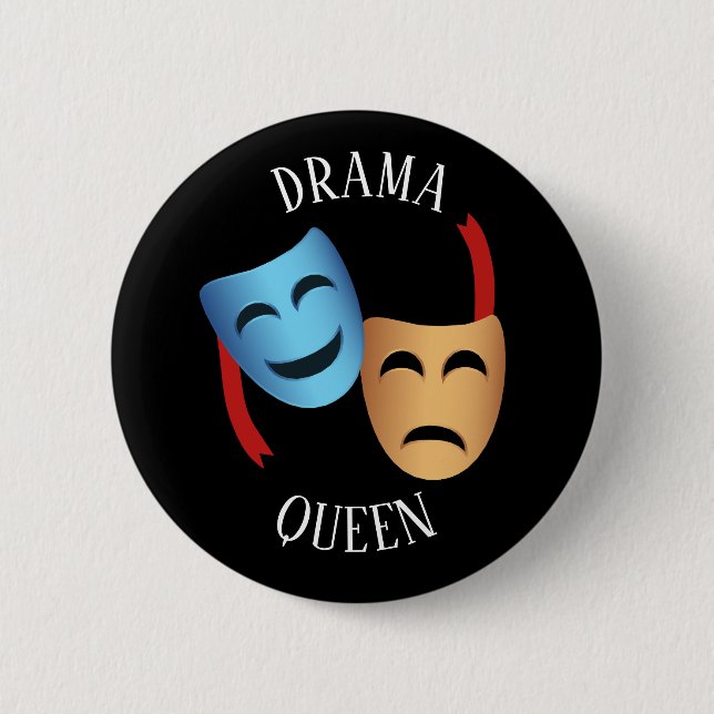Theater "Drama Queen" Masken Emoji Theater Lover Button (Vorderseite)