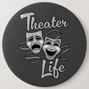 Theater-Lebenskomödie und Tragedy-Masken Button