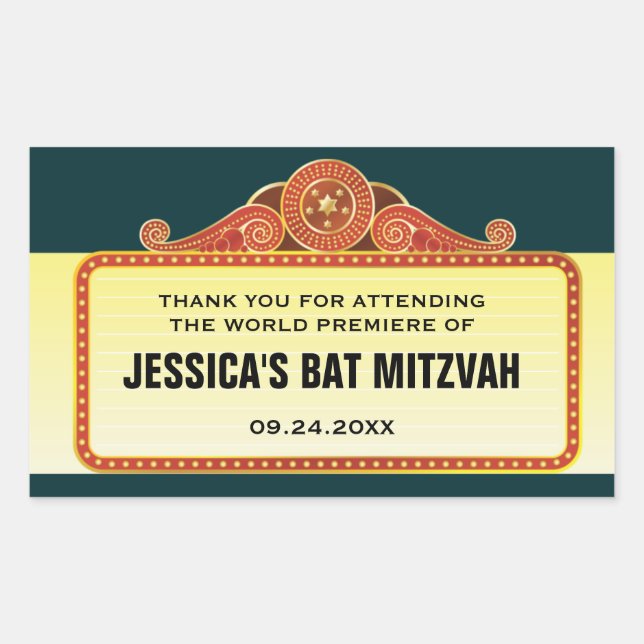 Theater Marquee Bar Bat Mitzvah Rechteckiger Aufkleber (Vorderseite)