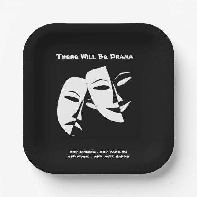 Theater Mask Comedy Tragedy Schwarz-weiß Drama 7" Pappteller (Vorderseite)
