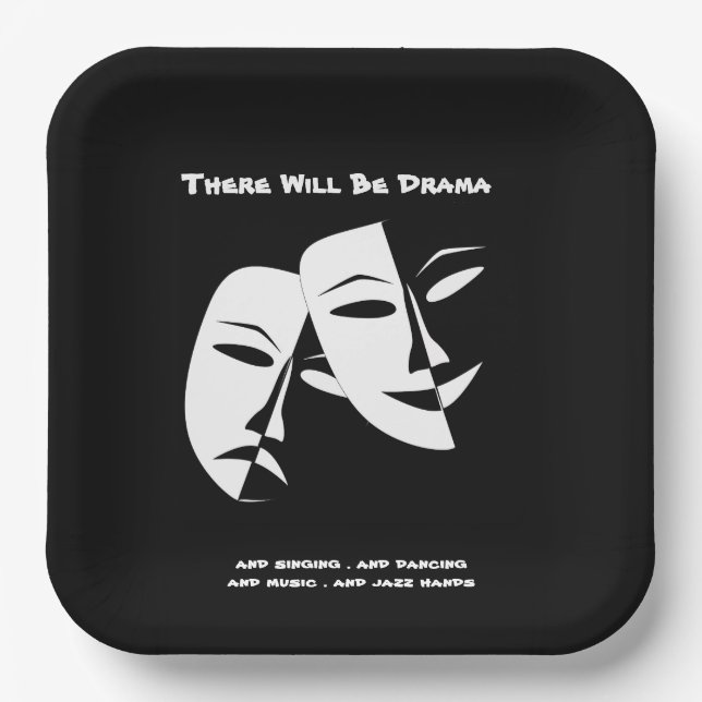Theater Mask Comedy Tragedy Schwarz-weiß Drama 9" Pappteller (Vorderseite)