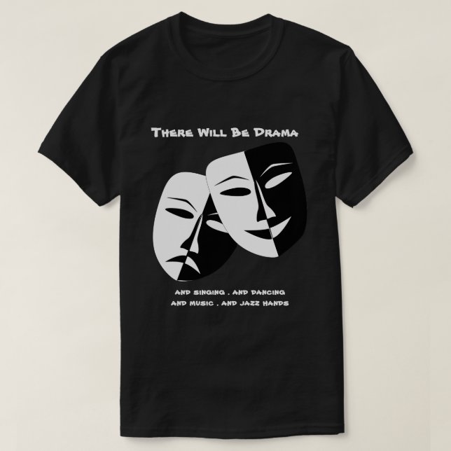 Theater Mask Comedy Tragedy Schwarz-weiß Drama T-Shirt (Design vorne)