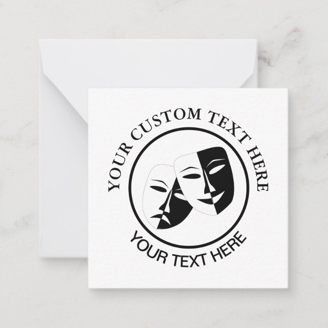 Theater Mask Comedy Tragedy Schwarz-weiß Mitteilungskarte (Vorderseite)