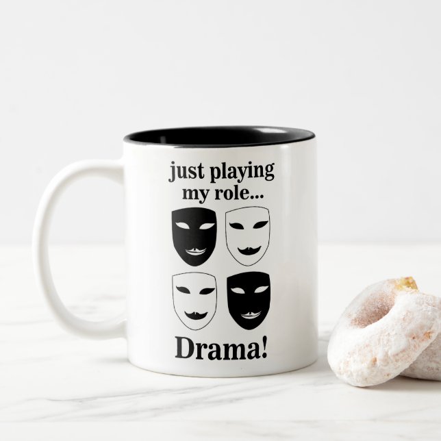 Theater Maske Theater Drama Funny Zweifarbige Tasse (Mit Donut)