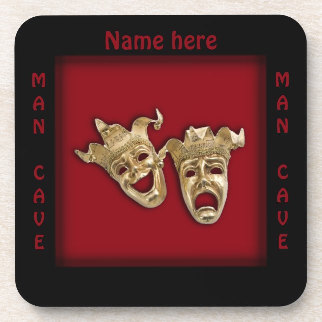 Theater Masken Man Cave Name Getränkeuntersetzer (Vorderseite)
