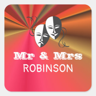 Theater Playbill Show Ticket Thema Hochzeit Quadratischer Aufkleber