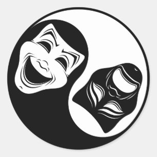 Theater Yin Yang Design - Komödie und die Masken d Runder Aufkleber