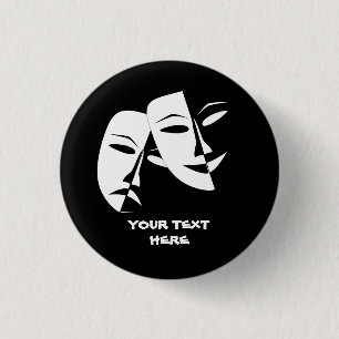 Theatermaske Comedy Tragedy Schwarz-weiß Custom Button