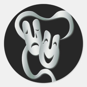 Theatermaske Comedy Tragedy Schwarz-weiß Sticker