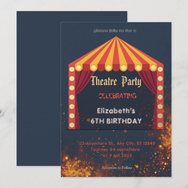 Theatre Marquee Party Invitation – Birthday invite Einladung (Vorne/Hinten)